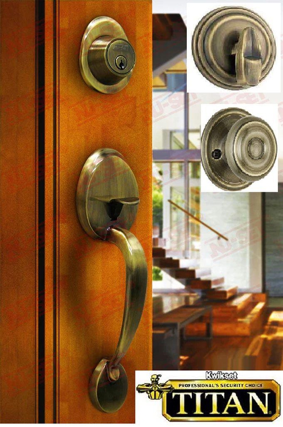 Kwikset Titan Dakota Polished Brass Entry Door Lock Handleset ‎Antique Brass Oxide Golden