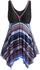 Mesh Panel Handkerchief Stripes Plus Size Tankini Swimsuit - 1x