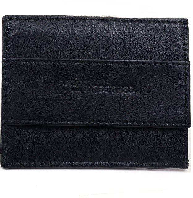 Alpine Swiss Genuine Leather Super Thin Slim Cash Strap Front Pocket Wallet Black