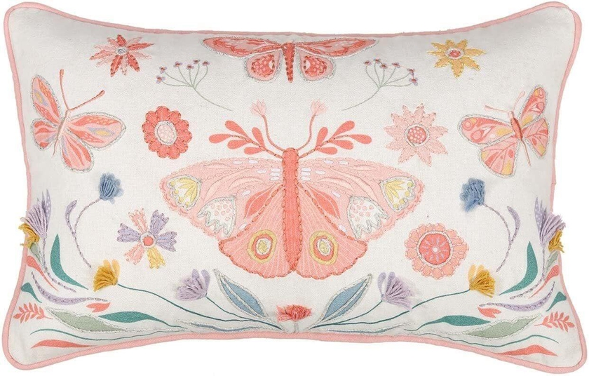 Pan Emirates Home Furnishings Butterfly Embroided FilLED Cushion 30X45 cm- Pink