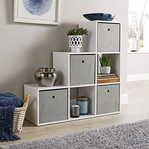 Home Source Step Style Storage Cube 6 Shelf Bookcase Wooden Display Staircase Unit White