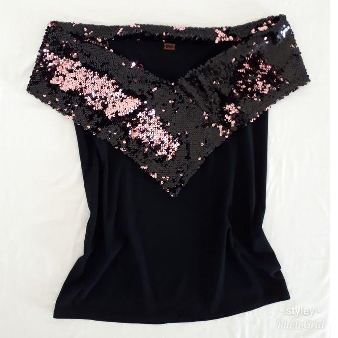 Styley Off Shoulder Casual Blouse Black And Pink