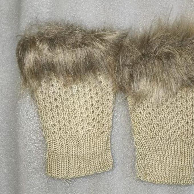Fingerless Fur Warm Wrist Wool Gloves Luxury Fur Hand Warmer-Beige