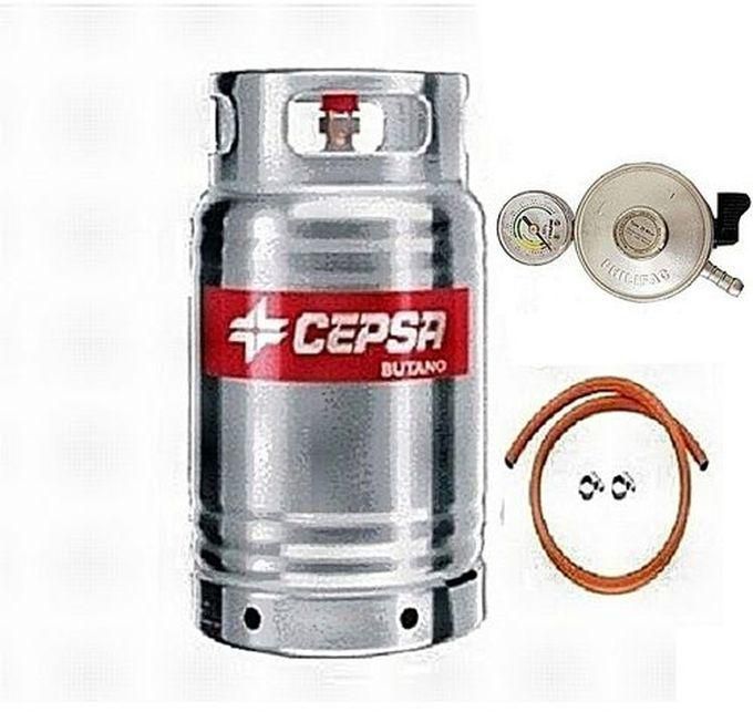 Cepsa Stainless CEPSA 12.5kg Gas Cylinder + Hose & Meter Regulator