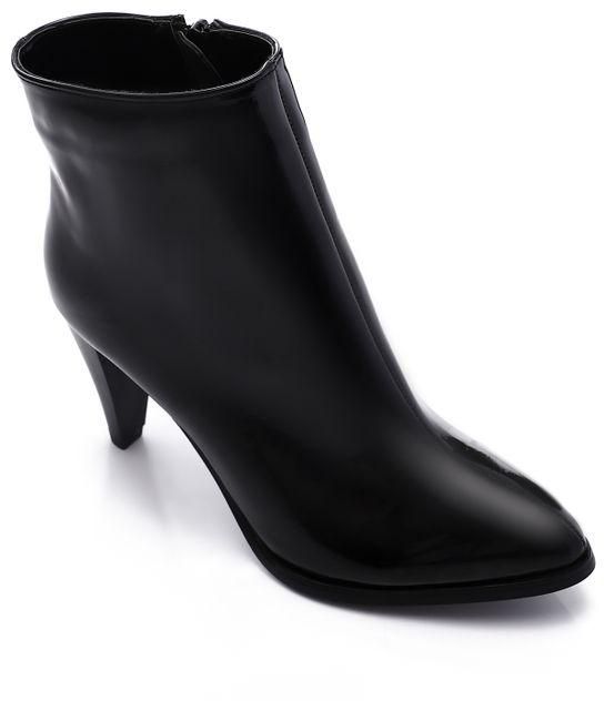 Mr Joe Pointed Toecap Shiny Leather Heeled Ankle Boots - Black