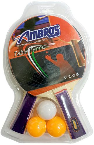Ambros Ping Pong 2 Bats Beginner Set with 3 Balls - Table Tennis Bat