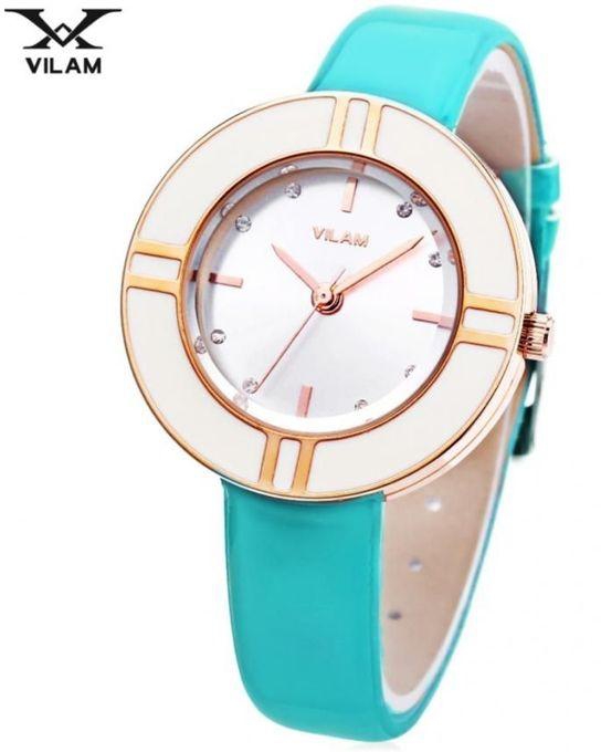 Generic VILAM V1022L - 01 Female Quartz Watch Artificial Diamond Circular Dial 3ATM Leather Band Wristwatch – CYAN