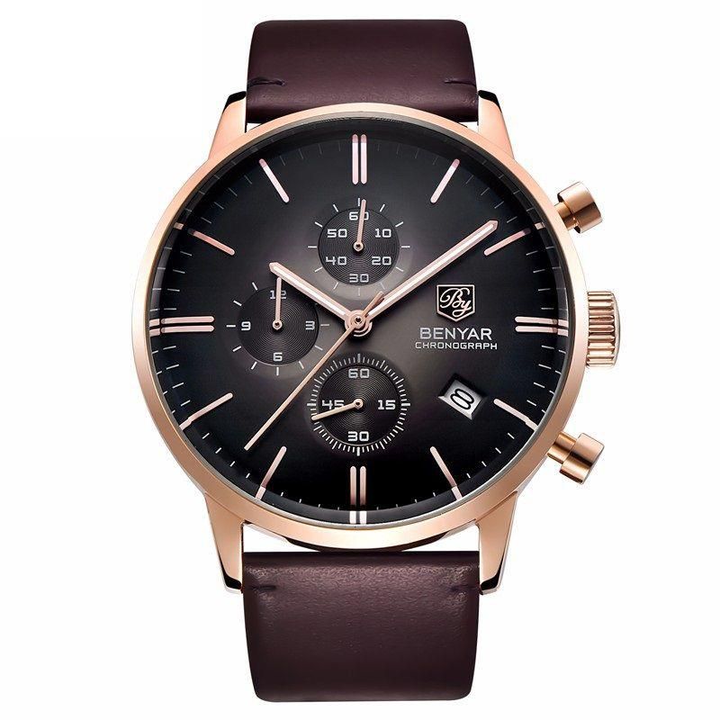 Watch for Men by Benyar , Chronograph , Analog , Leather , Brown , BY-2720K-BR