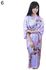 Fashion Peacock Floral Print Long Kimono Robe Sleepwear Light Purple