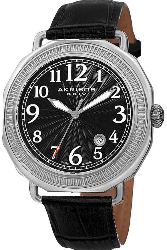 Akribos XXIV Essential Men's Black Dial Leather Band Watch - AK770SSB