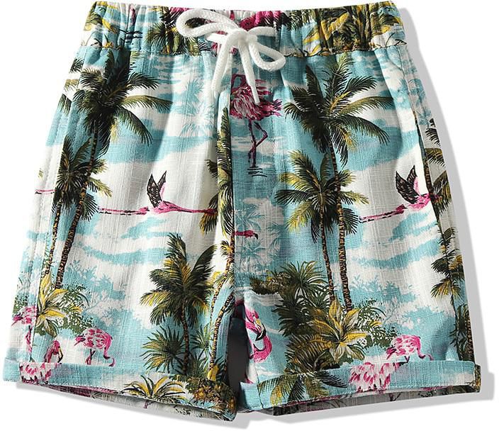 Boy's Shorts Waist Drawstring Coconut Palm Print Casual Short Pants