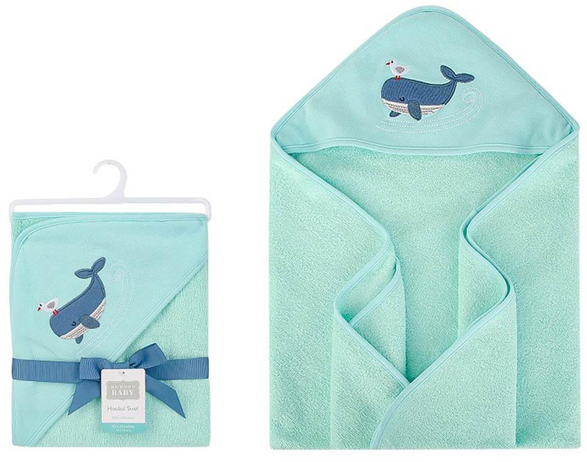 Hudson Childrenswear - Hooded Towel(Woven Terry) Whale - Navy Blue- Babystore.ae