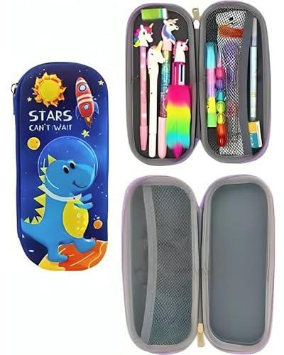 Pencil Case Boys New 3D Cover Large Capacity Pencil Case, Student School Supplies Organizer (Dinosaur(Blue))