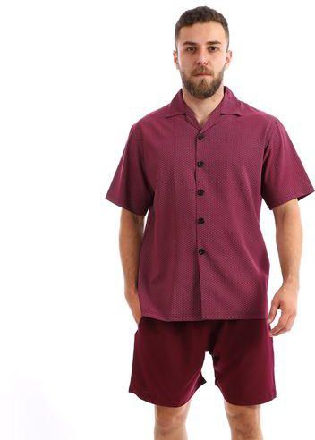 Kady Self Patterned Full Buttoned Pajama Set - Magenta