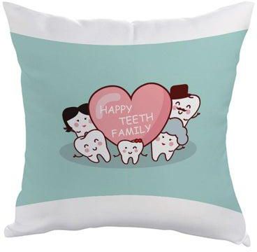 Happy Teeth Family Printed Cushion Cover Blue/White/Pink 40 x 40cm