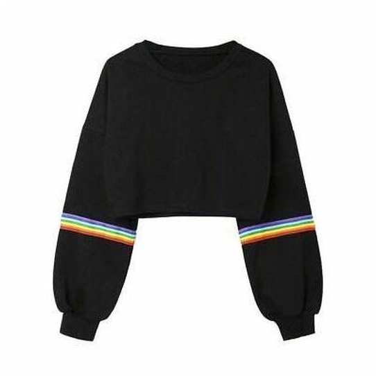 Rainbow Stripe Black Crop Top