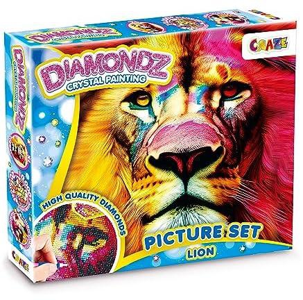 DIAMONDZ Lion Diamond Painting Children's Lion Set with Frame, DIY Diamond Painting Craft Set, Mosaic Making for Children, 36 x 27 cm