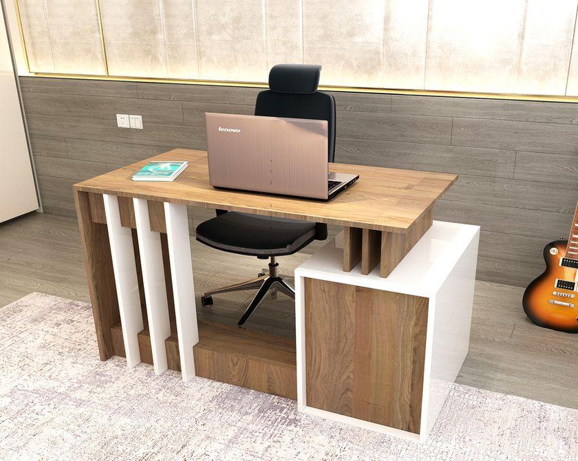 Modern Home Office Desk 80×65×130 Cm - Brown & White