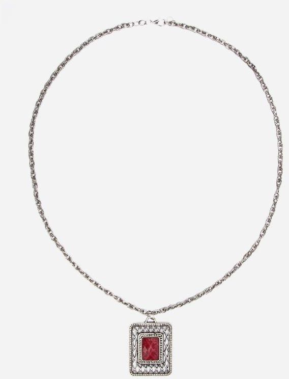 Style Europe Rectangle Metal Long Necklace - Silver