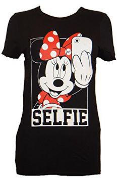 DIsney Minnie Mouse Selfie Juniors T-shirt (Large, Black)