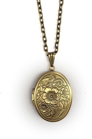 Aurora Oval Floral Locket Necklace - Bronze