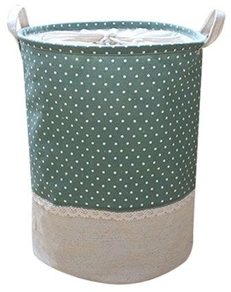 Patchwork Sundries Storage Laundry Basket Green/White 45 x 35cm