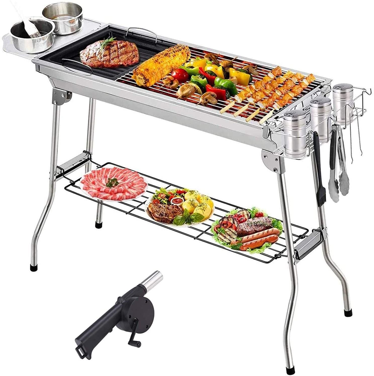 Charcoal Grill Kabab Grills Portable BBQ - Stainless Steel Folding BBQ Camping Grill Large Hibachi Grill Shish Kabob Portable Camping Cooking for Travel Grill Outdoor