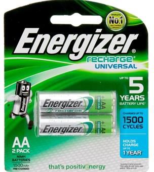 Energizer Recharge Universal Battery AA NH15 BP2