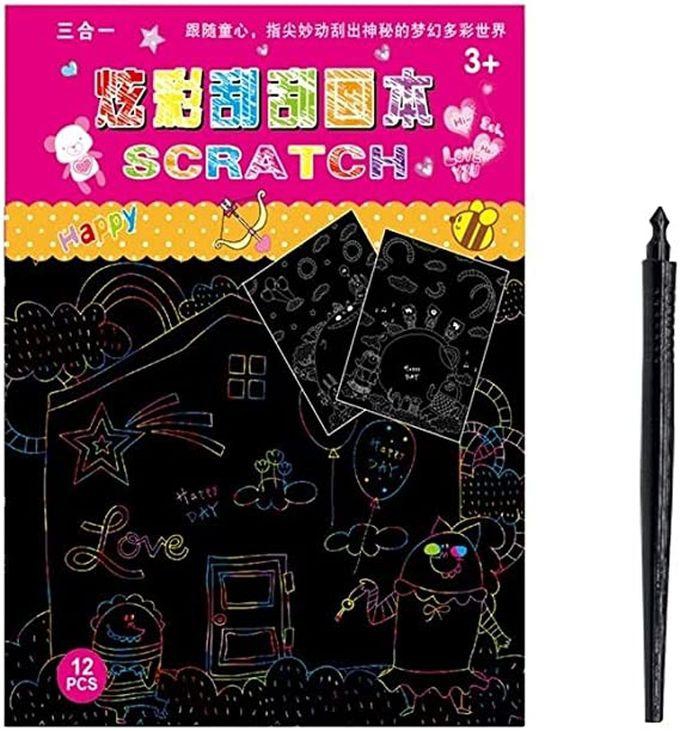 Scratch Art Notes, Rainbow Paper Scratch Book For Kids Educational Toy Scratching Art For Kids Large Scratch Book Magic Scratch Pad + Scratch Pen, (Pink(Celebration))
