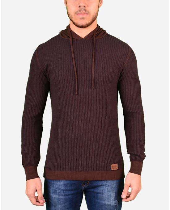 Town Team Contrast Hooded Pullover - Brown
