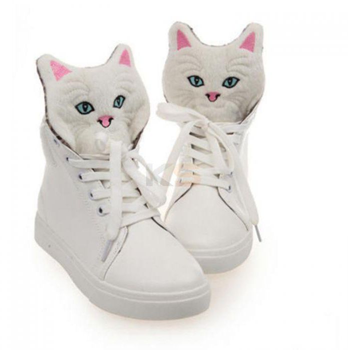 Casual Cartoon Cat PU Leather Lace-Up Boots