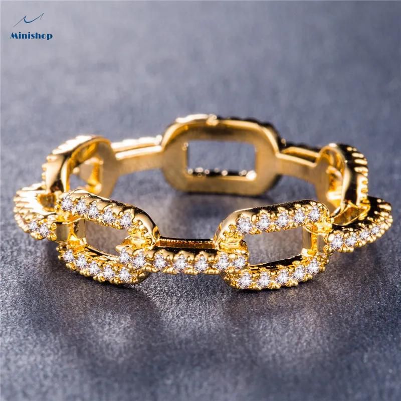Women Luxury New Design Creative Chain Strip Ladies Zircon Ring Silver Plated Jewelry Accessories
