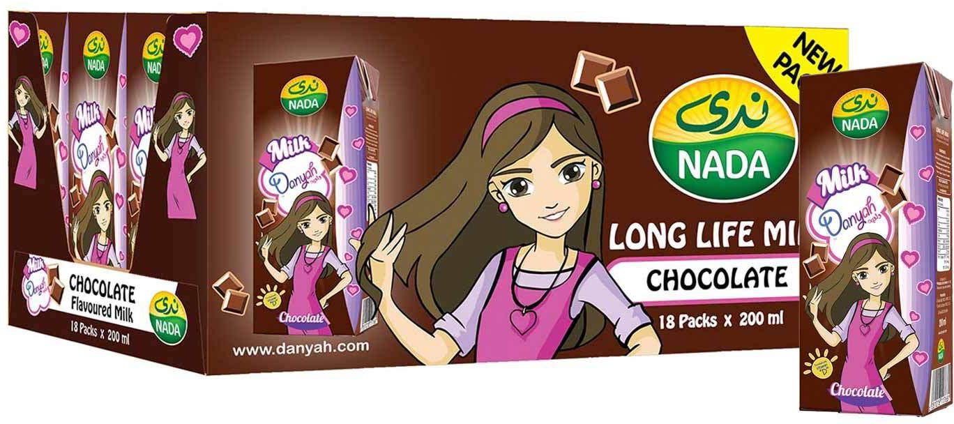 Nada danyah milk long life chocolate flavored 200 ml x 18 pieces