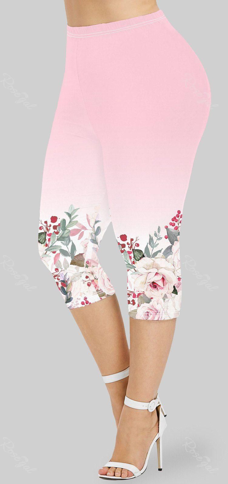 Plus Size Floral Print Capri Leggings - 5x | Us 30-32