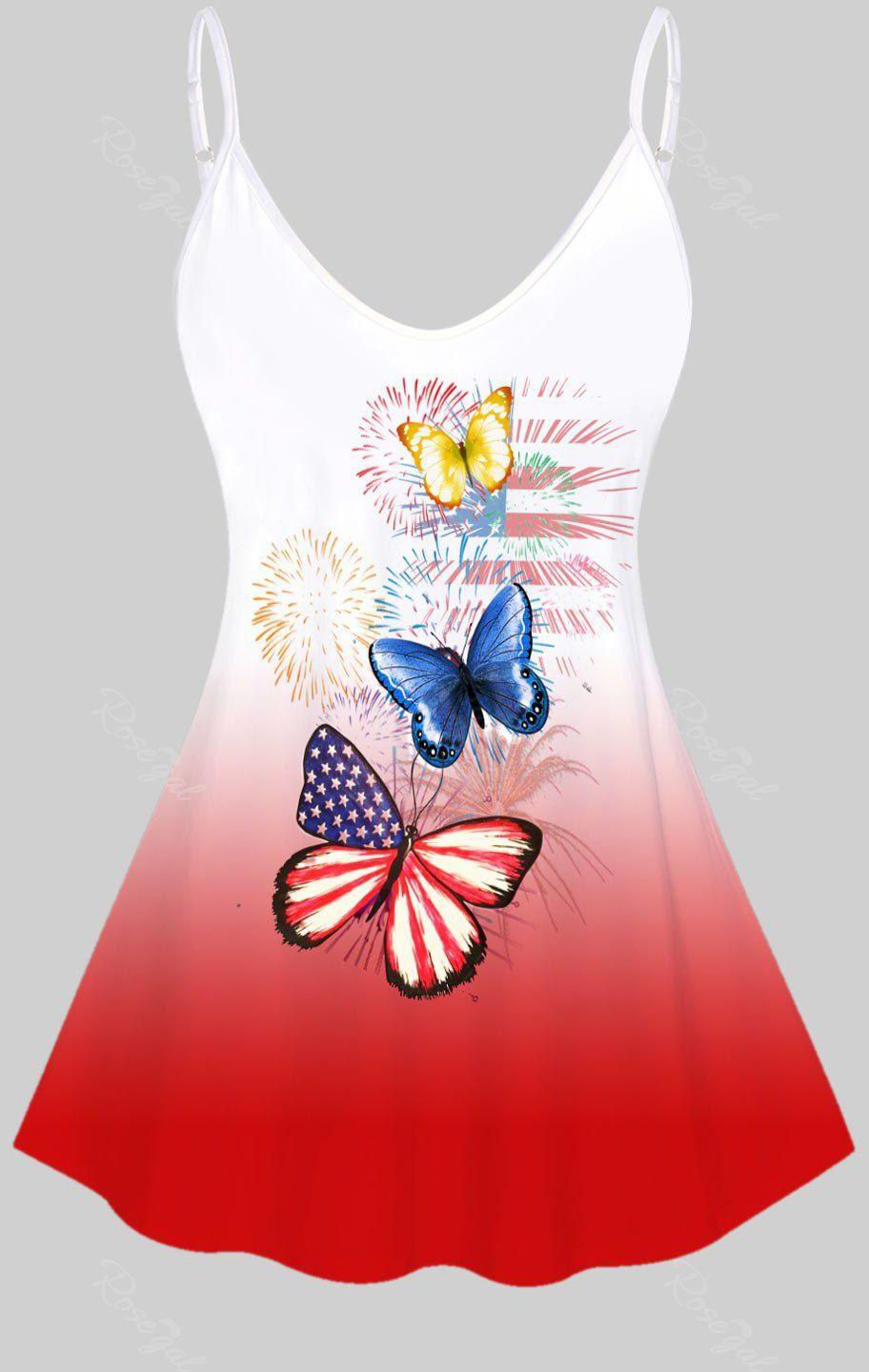 Plus Size & Curve Butterfly American Flag Ombre Tank Top - 2xl