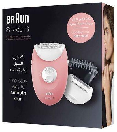 Braun Braun آلة إزالة الشعر Silk-épil 3 3-440 - آلة إزالة الشعر السلكية مع 3 قطع ملحقة