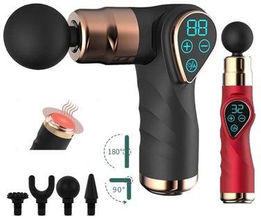 Percussion Massager with 3 Hot Compress Modes, 90° Foldable, 32speed 4 Heads, Touch Lcd Screen, for Pain Relief, Silent Electric(black)