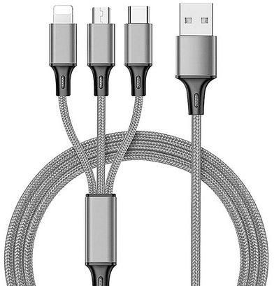3-in-1 Multifunction Fast Charging Android Type-C Data Cable Grey