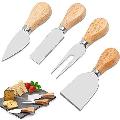 GWL Cheese Knife Set, 4 Piece Cheese Knife Set,Wood Handle Butter Spreader, Stainless Steel, Hard & Soft Cheese Slicer, Serving Fork, Cheese Spreader Parmesan Knife Kitchen Tools