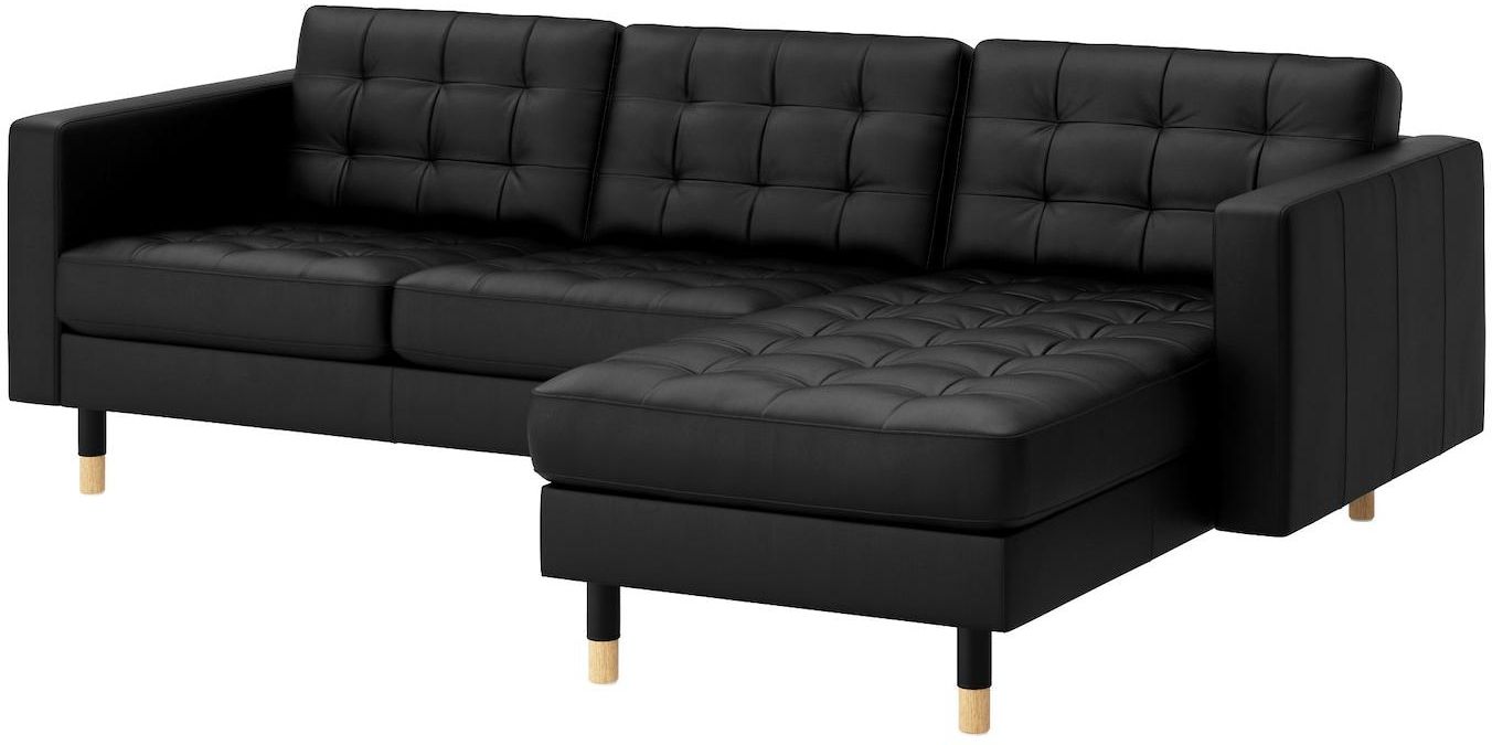 LANDSKRONA كنبة 3 مقاعد - مع أريكة طويلة/Grann/Bomstad أسود/خشبي