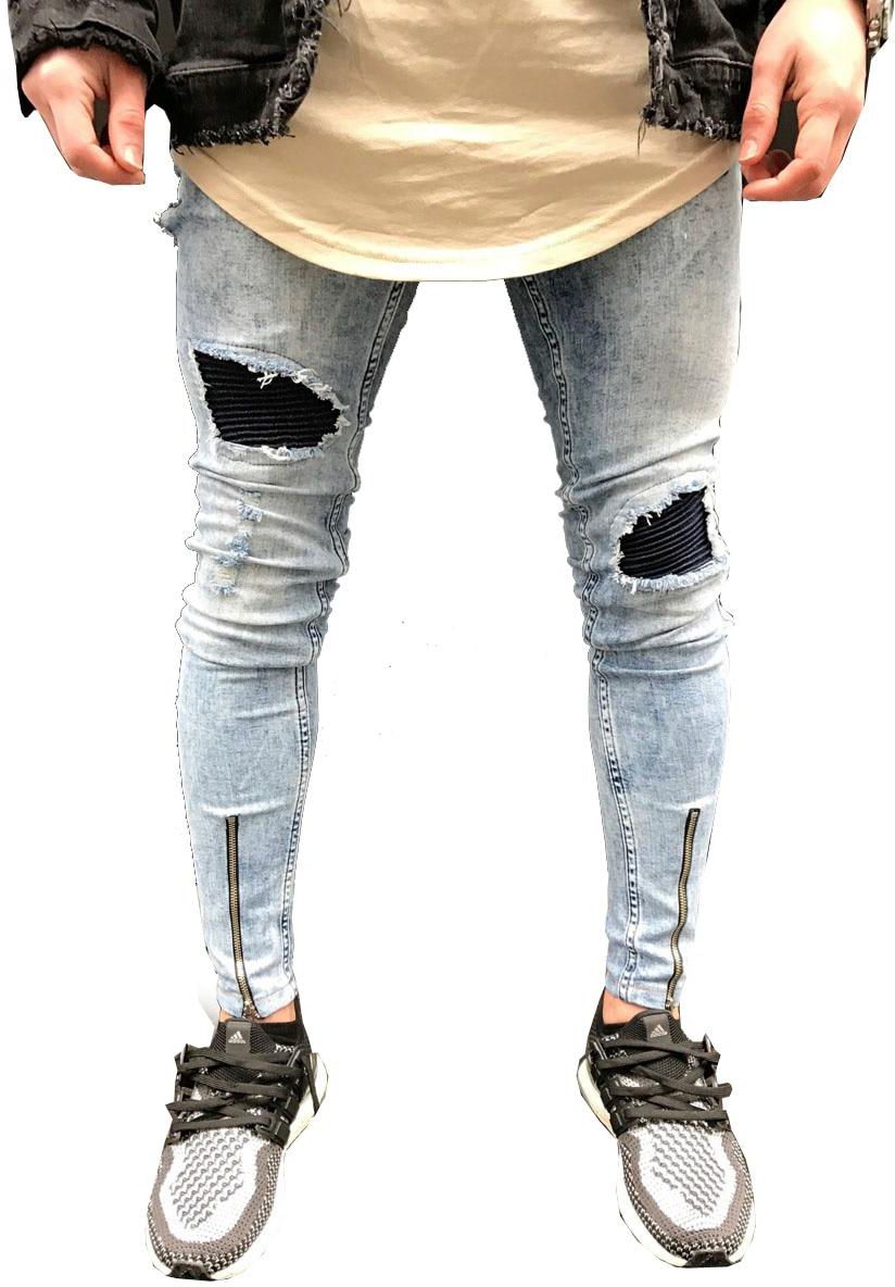 Men's Jeans Solid Color Washed Broken Holes Long Pants