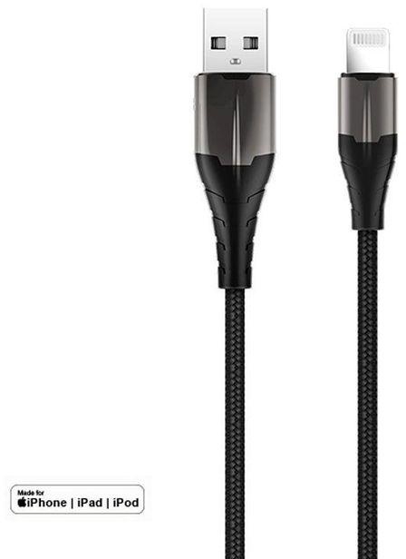 RockRose RRCS09L KNIGHT AL 2.4A 1.0m USB-A To Lightning Charging Cable -Black