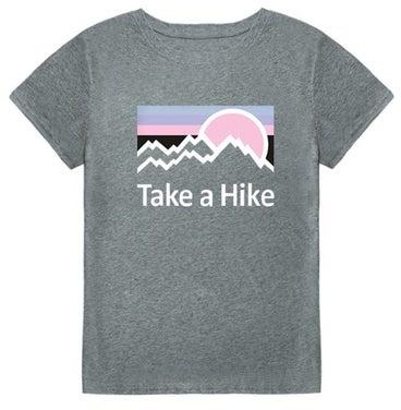 تيشيرت بطبعة عبارة Take A Hike" رمادي/وردي/أبيض