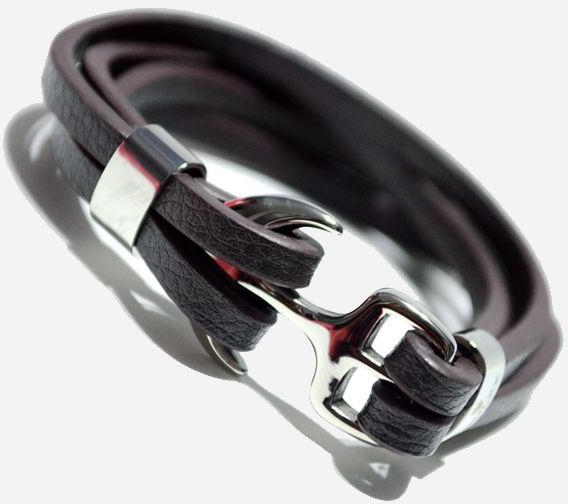 Hanso Anchor Metal & Leather Bracelet For Men – Dark Brown