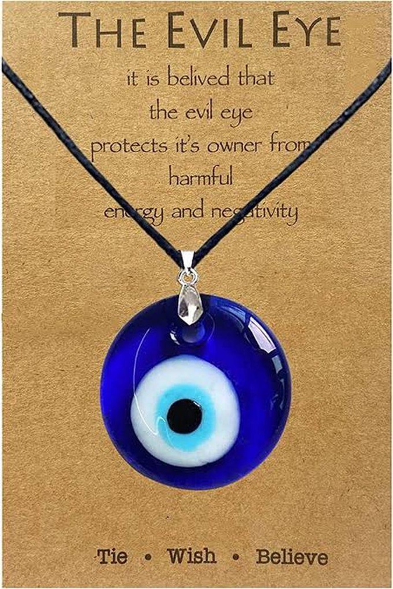 Evil Eye Pendant Necklace, Blue Eyes Pendant, Leather Rope For Protection