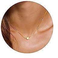 Foxgirl Gold Heart Necklaces for Women 14k Gold Plated Pendant Necklace Simple Cute Necklaces for Women Dainty Layered Choker Necklaces for Women Gold Jewelry for Teen Girls