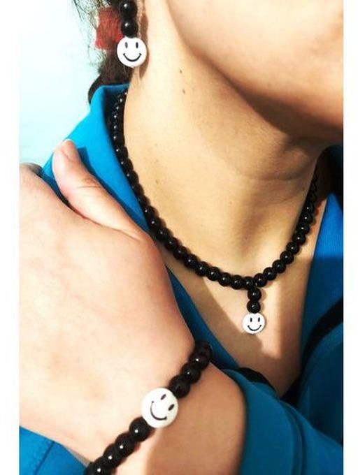 Ansial Crew And Chain And Earrings For Women Smile Trend Year Black