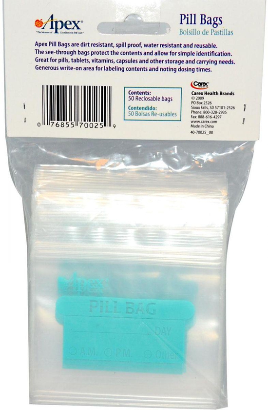 أكياس لأقراص الدواء سهلة الفتح والإغلاق 50 كيس Apex Pill Bags, 50 Reclosable Bags