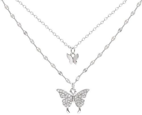 Fashion Butterfly Necklace Double Layer Rust-proof Alloy-Silver