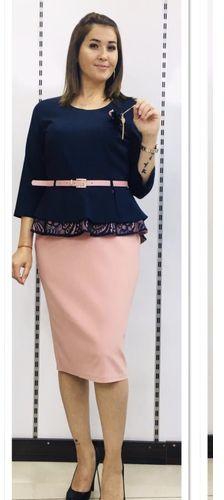 Fashion Turkey Skirt Suit Navy Blue and Peach